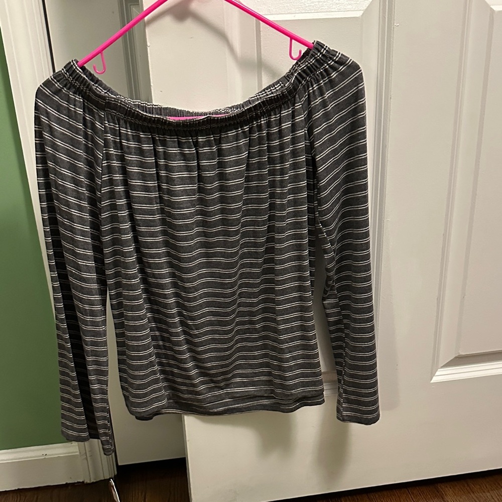 SO Black and White Striped Off-Shoulder Blouse